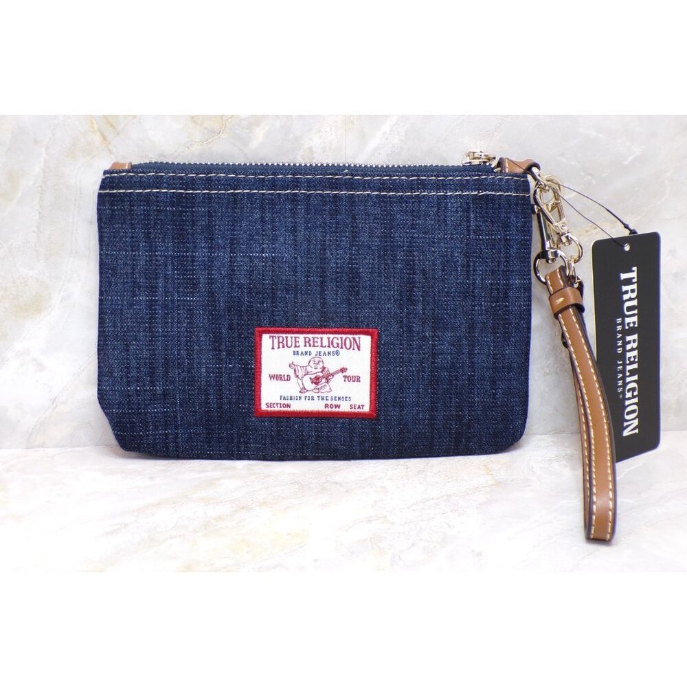 True Religion Wristlet Denim Women's Wristlet Wallet Pouch Purse Small Logo